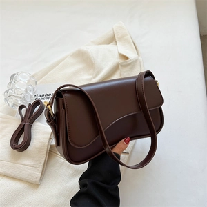 Retro Solid Color PU Leather Crossbody Bag For Women Asymmetrical Wavy Flap Minimalist Fashion Shoulder Bag Chic Underarm Handbag