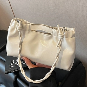 Glossy PU Leather Crossbody Bag Pleated Cloud Design Twisted Knot Strap Magnetic Closure Shoulder Handbag For Women