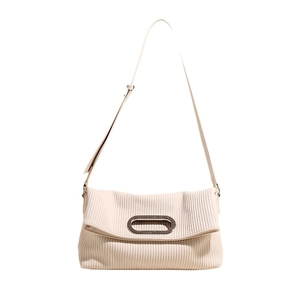 Borsa a tracolla in velluto a coste beige con fibbia ad anello ovale in argento