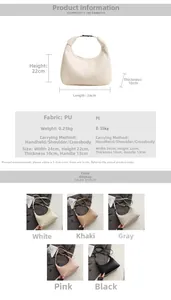 Detailed spec sheet showing white wave-texture PU handbag dimensions and color options