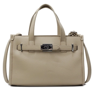 Sac À Main Structuré Pour Femme Grain Galet Cuir PU Sac Bandoulière Serrure Rotative Argentée Poignée Mode Sac Navette