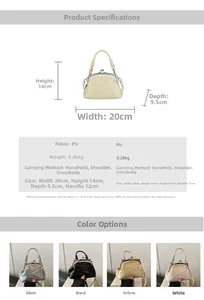 Detailed size chart and multi-color options for the retro geometric crossbody bag