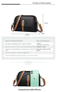 Detailed size specifications for the black lychee pattern leather shell crossbody bag
