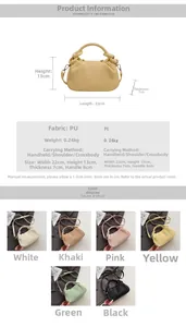 Detailed size chart for vertical stripe handbags in PU leather with dimensions and 6 colors