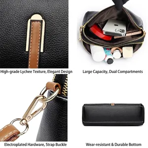 Litchi pattern leather shell bag for women with gold hardware and double compartments