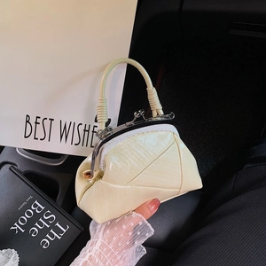 Vintage Kiss-lock Handbag PU Leather Retro Quilted Crossbody Bag For Women With Lace Trim Spiral Handle Elegant Versatile