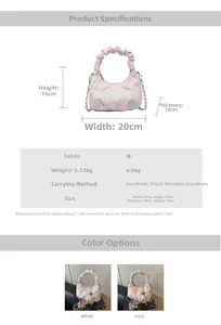 Detailed dimensions of 3D butterfly tote bag with chain strap and ruched handle