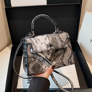Retro snake pattern Kelly bag with silver buckle and top handle in a crossbody style