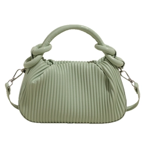 Chic light green pleated cloud handbag with knot handle and adjustable crossbody strap