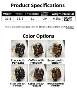 Detailed size chart and dimensions of the quilted fabric tote bag for women