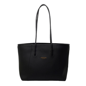 Grand sac cabas noir en cuir classique au design minimaliste pour le travail et les cours