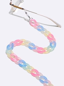 Rainbow acrylic eyeglass chain with colorful jelly rings and anti-slip silicone loops