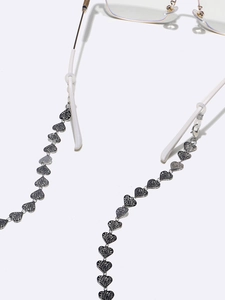 Silver stainless steel heart link chain for sunglasses and masks with anti-slip rings