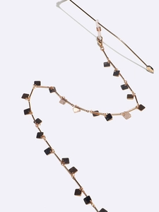 Rose gold glasses chain with geometric square pendants and adjustable rubber loops