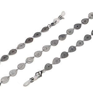 Silver stainless steel water-drop hollow links sunglasses chain with anti-slip silicone rings