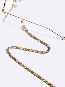 Minimalist golden aluminum eyewear chain with 3:1 link design and adjustable rubber loops