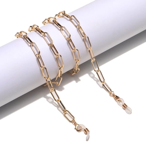 Fashion Oval Link Glasses Chain Metal Alloy With Non-Slip Silicone Rings Textured Gold Eyewear Holder Neck Strap