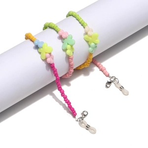 Colorful mixed beaded eyewear chain with flower charms and silicone anti-slip loops