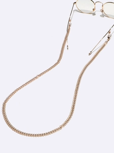 Golden eyewear chain with leaf-shaped weave and rubber grips for glasses or masks