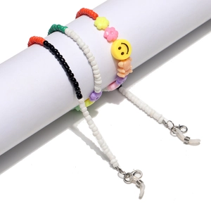 Colorful beaded eyewear chain set featuring multi-color seed beads and smiley flower accents