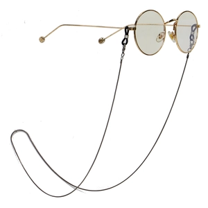 Elegant gold round glasses with a dark grey metal non-slip chain holder for women