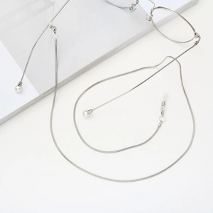 Catenina a serpente argento da 1,2mm per occhiali con perla e anelli in silicone