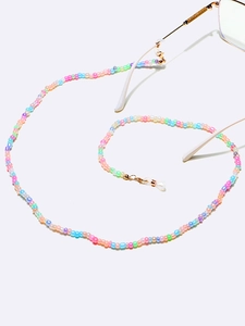 Close-up of colorful glass beads eyewear chain with lobster clasps and silicone loops