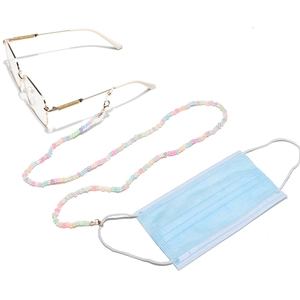 Colorful macaron beaded chain for glasses and face masks with secure metal lobster clasps