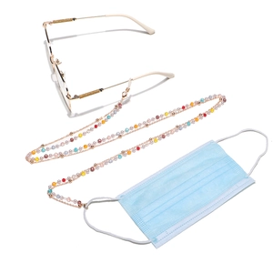Colorful beaded double-layer glasses chain and mask strap with gold lobster clasps