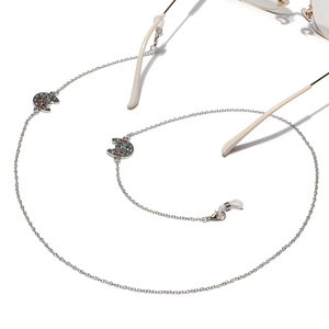 Silberne Punk-Brillenkette mit bunten Zirkon-Hufeisen-Anhängern und rutschfesten Silikonschlaufen
