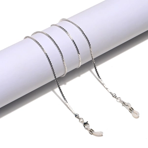 Silver thin copper chain eyeglass strap with lobster clasps and silicone loops