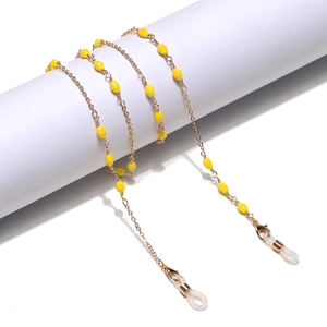 Handmade Yellow Resin Bead Metal Alloy Glasses Chain Non-Slip Anti-Lost Eyewear Lanyard Mask Holder For Women