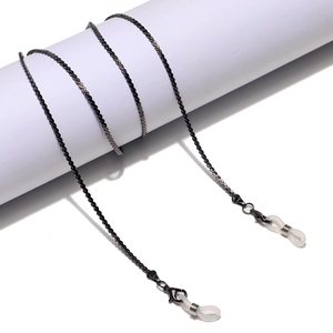 Slim gunmetal glasses chain with spiral links and white silicone loops for spectacles