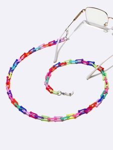 Close-up of colorful resin acrylic link eyeglass chain with anti-slip silicone loops
