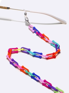 Detail of colorful acrylic eyeglass chain with secure non-slip silicone loop ends