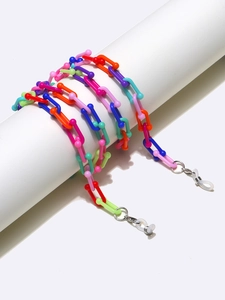 Detail of colorful acrylic eyeglass chain with anti-slip silicone loops and metal hooks