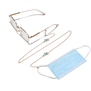Gold glasses chain with turquoise starfish charms used for eyewear and face masks