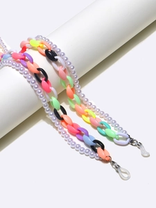 Detail of colorful acrylic link chains and faux pearls for glasses and face masks