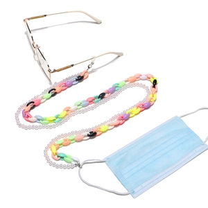 Double-layer colorful acrylic and pearl chain for eyewear and masks with metal hooks