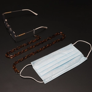 Amber tortoiseshell acrylic glasses chain with metal lobster clasps and non-slip loops