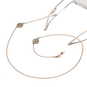Goldene Brillenkette im Punk-Stil mit Türkis-Spinne-Anhängern und Silikon-Befestigung