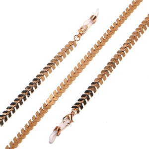 Golden chevron link chain with lobster clasps and silicone loops for eyewear or masks