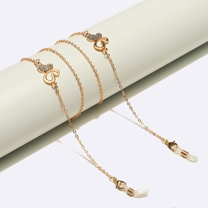 Butterfly Glasses Chain Alloy Rhinestone Anti Slip Eyewear Lanyard With Silicone Loops Gold Tone Punk Fashion Accessory