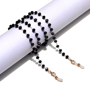Chic multi-color crystal glass bead eyewear chain with gold lobster clasps and non-slip loops