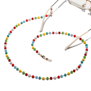 Colorful crystal beaded eyeglass chain with secure non-slip rubber loop connectors