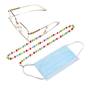 Detail of colorful beaded eyewear chain with non-slip loops and metal lobster clasps