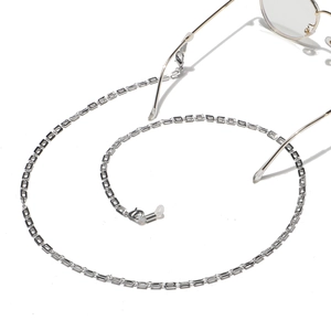 Minimalist silver rectangular box link eyewear chain with adjustable silicone loops