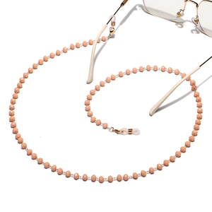 Detail of pink crystal beaded glasses chain with gold clasp and silicone anti-slip loop