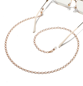 Elegante goldene Brillenkette aus Metall mit spiralförmigen Gliedern und Silikonschlaufen