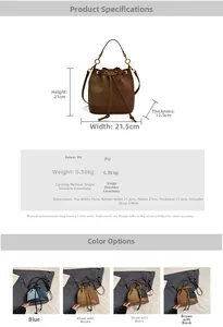 Detailed size guide and specifications for the vintage gradient denim-style bucket bag
